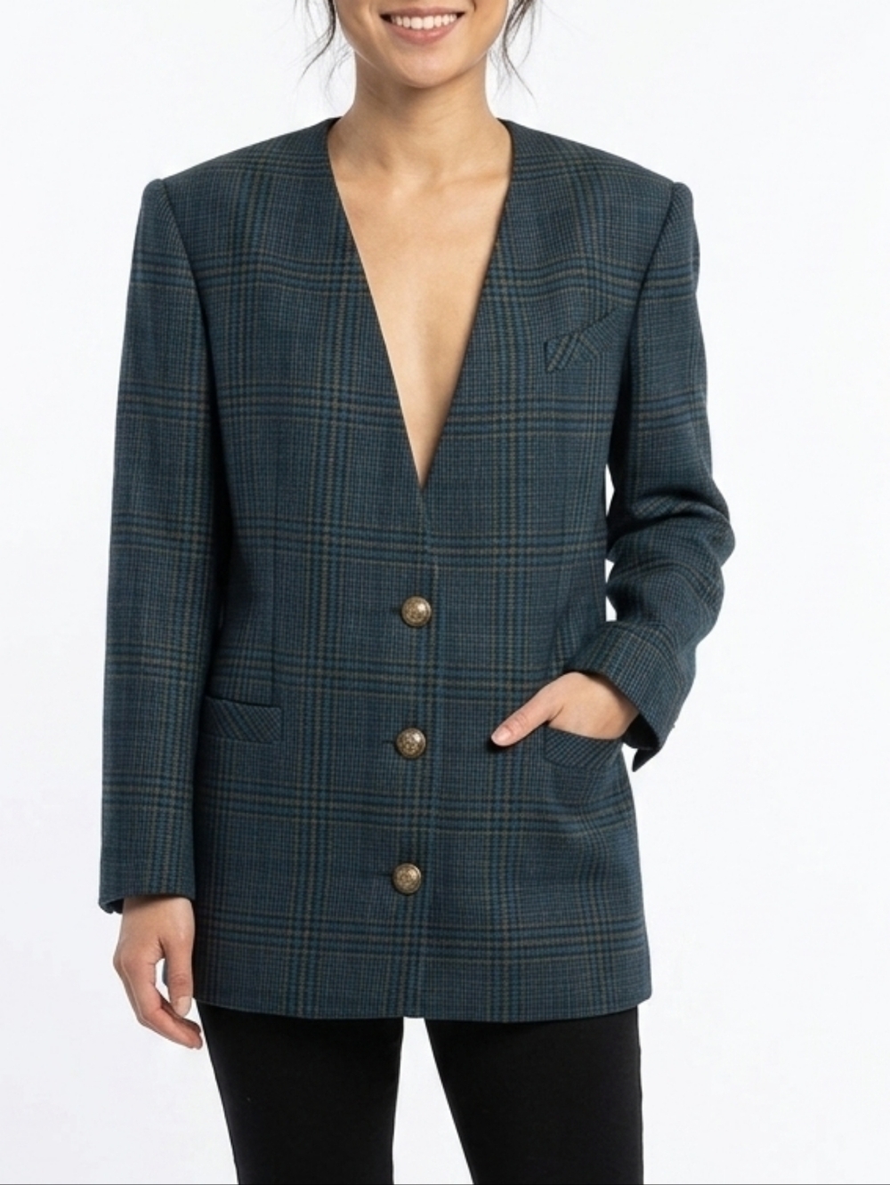 Vintage Braemar Pure Virgin Wool Plaid Blazer with Gold Buttons